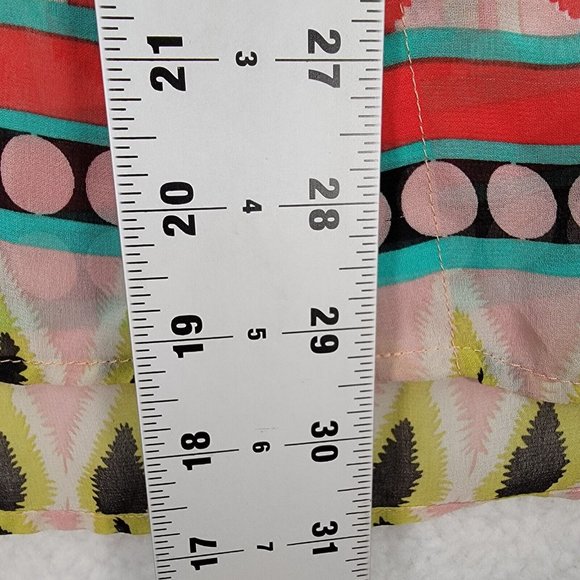 BCBGMaxazria Chiffon Collar Tribal Colorful Sheer Hi Low Western Boho Tunic Top - Picture 6 of 11